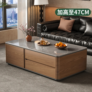 中古风茶几客厅家用桌子2026新款小户型岩板实木茶几桌电视柜组合