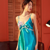 加大码 碧美妮女丝绸吊带睡袍两件套睡衣裙夏季 薄款 胖MM带胸垫性感