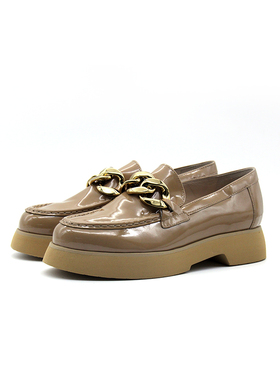 奥地利Hogl友高女鞋春夏新品复古牛皮金属扣厚底乐福鞋4-101624