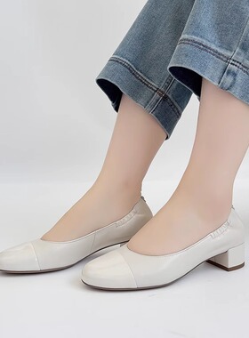 奥地利hogl友高女鞋2025春夏新品羊皮软底圆头气质中跟单鞋103200