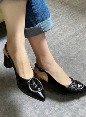 38.5码奥地利hogl友高女鞋春夏时尚圆扣尖头优雅后空凉鞋104635