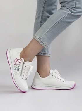 德国Ara鹦鹉女鞋春夏新品爱心涂鸦牛皮舒适厚底小白鞋休闲鞋24801