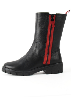 德国ARA鹦鹉女鞋秋冬新品牛皮加绒保暖时尚拼色厚底中筒靴23133