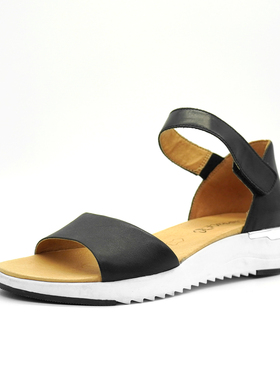 德国CAPRICE凯蝴蝶女鞋春夏牛皮休闲舒适一字带坡跟厚底凉鞋28706