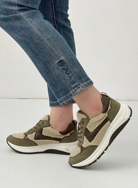 德国CAPRICE凯蝴蝶女鞋2025秋冬新品牛皮拼色拼接厚底休闲鞋23708