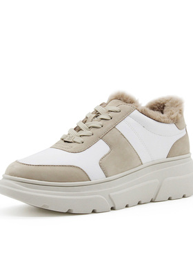 德国CAPRICE凯蝴蝶女鞋秋冬新品厚底牛皮舒适系带厚绒休闲鞋23704