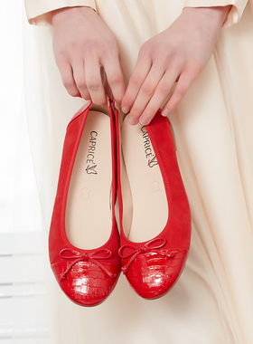 36码德国CAPRICE凯蝴蝶女鞋春夏牛皮小红鞋蝴蝶结芭蕾鞋单鞋22105