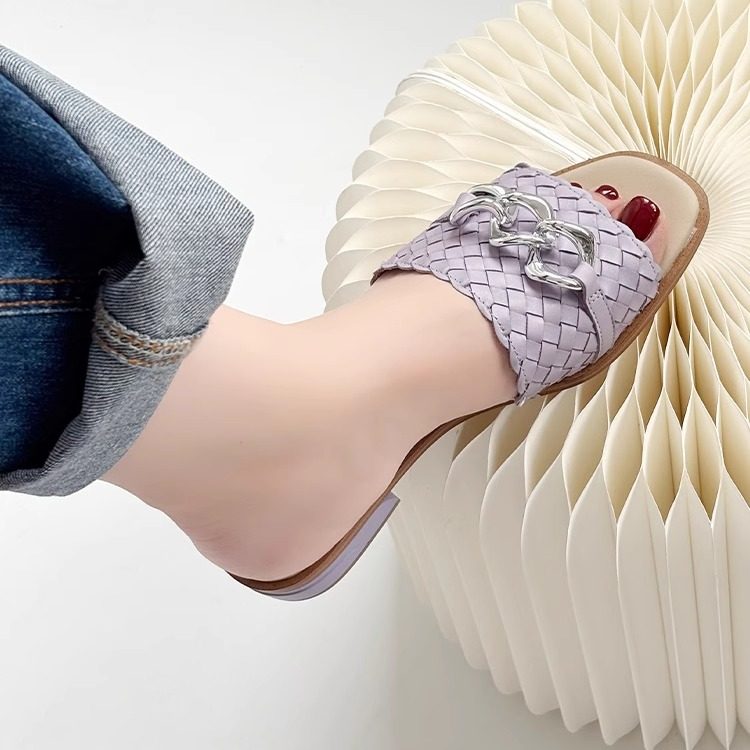 德国CAPRICE凯蝴蝶女鞋夏季新品小香风编织牛皮时尚低跟拖鞋27102,女鞋,一字拖,淘宝优惠券,粉丝福利购,淘宝优惠卷