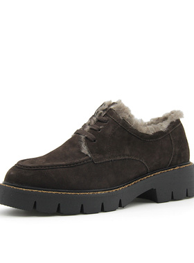 德国CAPRICE凯蝴蝶女鞋秋冬新品系带休闲牛皮厚绒厚底牛津鞋23710