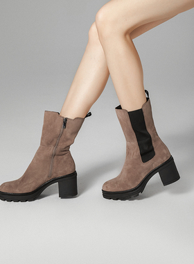 德国CAPRICE凯蝴蝶女鞋秋冬新品高帮加绒中跟切尔西靴烟筒靴25420