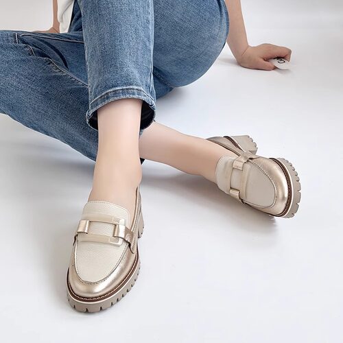 德国全进口Ara鹦鹉女鞋春夏新品时尚牛皮扣饰休闲厚底乐福鞋31245