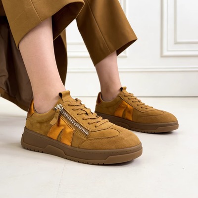 CAPRICE牛皮拼色休闲厚底德训鞋