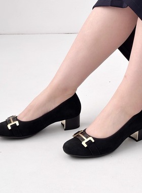 德国ara鹦鹉女鞋2025秋冬新品牛皮扣饰通勤舒适方头中跟单鞋35838