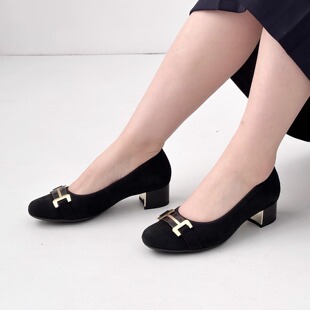 德国ara鹦鹉女鞋2025秋冬新品牛皮扣饰通勤舒适方头中跟单鞋35838