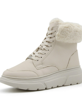 德国CAPRICE凯蝴蝶女鞋秋冬新品牛皮厚绒坡跟系带厚底雪地靴26220