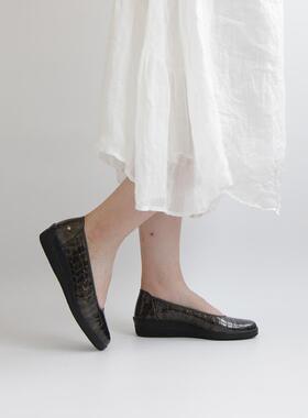 德国Gabor嘉宝嘉步女鞋春夏新品经典牛皮软底厚底坡跟单鞋06.400