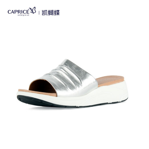 德国Caprice牛皮厚底坡跟拖鞋