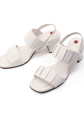 奥地利Hogl友高女鞋春夏新品一字带褶皱羊皮时尚高跟凉鞋105810