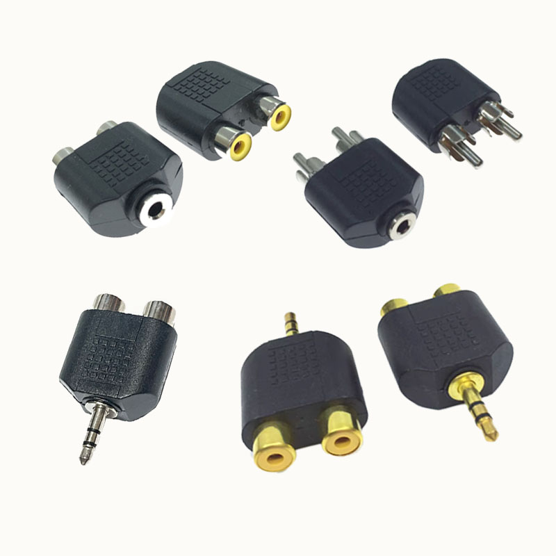 3.5转RCA音频线头双莲花插头转3.5转莲花母镀金3.5公转2RCA转接头