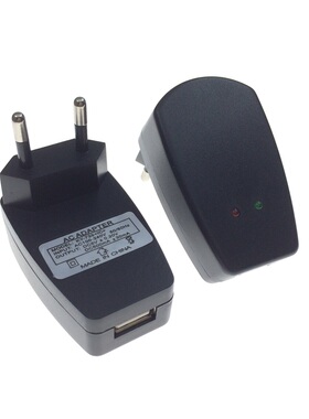 带指示灯充电头欧规两脚插USB充电器欧标二圆脚插头mp3/mp5单口5v500Ma1000ma手机充电宝移动电源充电欧洲插2