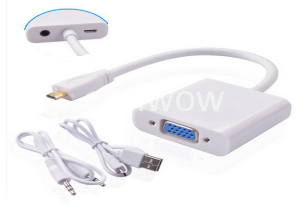micro HDMI转VGA线带3.5音频接头D型 手机平板显示器高清线转换器