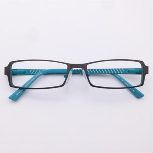 外贸原单合金枪蓝色全框方框条纹装饰弹簧镜腿文艺眼镜架配近视