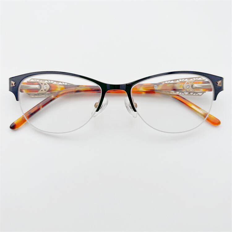 外贸原单法国订单黑红色合金商务气质半框弹簧板材装饰镜腿眼镜架