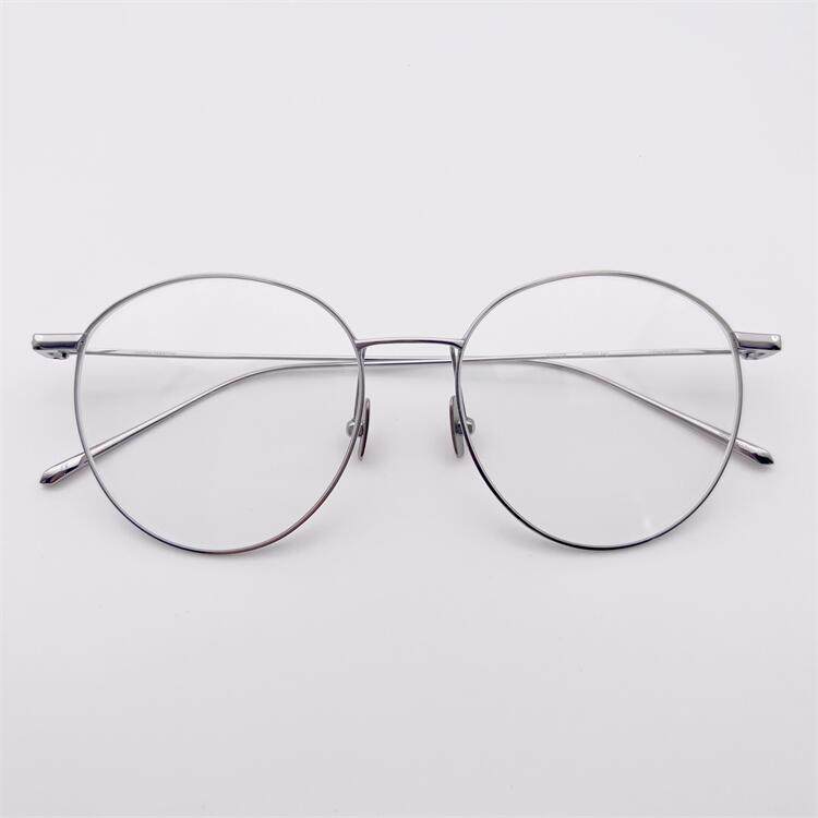 外贸原单银色超轻纯钛8克大圆框超细文艺气质素颜近视眼镜架男女