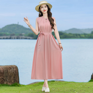 2026夏季 高端棉绸连衣裙收腰显瘦轻奢沙滩裙外穿旅游 流行单品法式