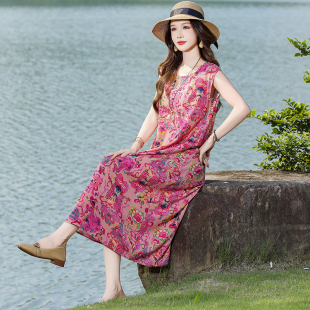 2026新款 高级感棉绸连衣裙夏天中年气质妈妈人造棉睡裙小个子显瘦