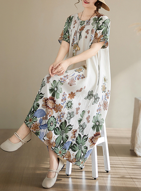 2026新款精致绝美棉绸睡裙夏季妈妈休闲家居服人造棉凉感睡衣外穿