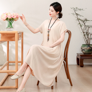 2026新款夏天棉绸连衣裙大码女装妈妈裙子今年流行孕妇睡裙有口袋