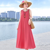 2025初夏柠檬海盐穿搭新款 无袖 高级棉绸连衣裙三亚沙滩裙海边度假