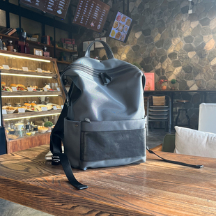 水松布配头层牛皮时尚百搭潮大容量双肩包轻便防水旅行背包通勤包