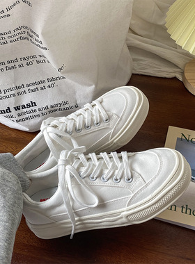 MISTERY 厚底溶解帆布鞋女春季新款小白鞋ins潮百搭学生休闲板鞋