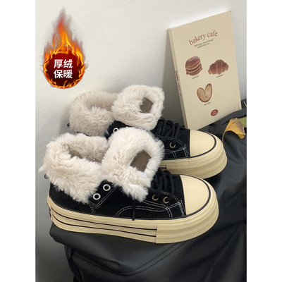 加绒保暖增高帮帆布鞋女
