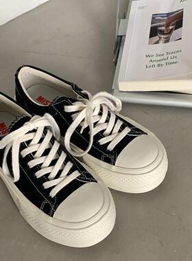 MISTERY帆布鞋女增高溶解鞋2025春夏新款小众百搭小白鞋休闲板鞋