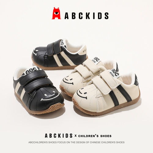 ABCkids6237魔术贴面包大头鞋女2026春季款休闲板鞋男女童小白鞋