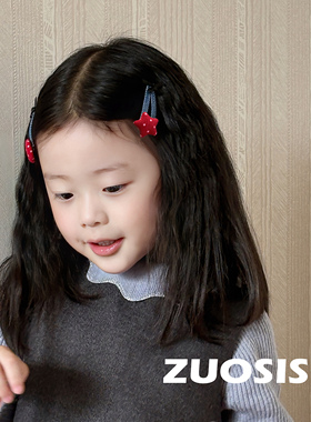 ZUOSISI儿童红色配牛仔BB夹 女童蝴蝶结可爱刘海碎发对夹