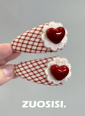 新年红色儿童发饰 女宝可爱兔子桃心布艺BB夹 宝宝掰掰发夹