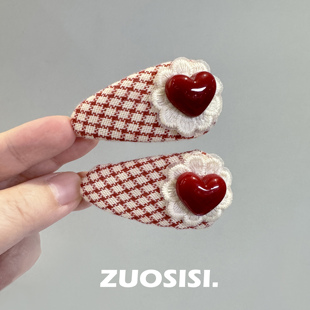 新年红色儿童发饰 宝宝掰掰发夹 女宝可爱兔子桃心布艺BB夹