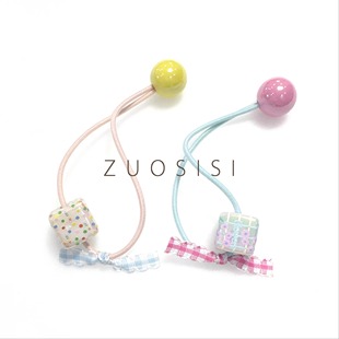 左斯斯 可爱糖果色儿童绕绕皮筋 女童小方块彩色球球发圈头绳