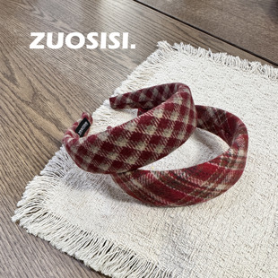 儿童新年红色格纹学院风宽边发箍头扣 女童秋冬头饰