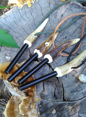 Primitiv 鹿角柄 打火石纯手工制作 皮绳吊坠bushcraft