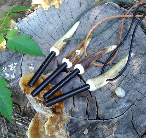 鹿角纯手工制作皮绳吊坠打火棒