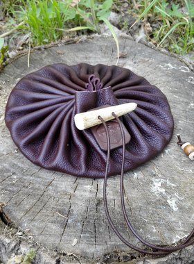 PrimitivMCQ版户外火绒袋火镰收纳包头层牛皮手工制作bushcraft