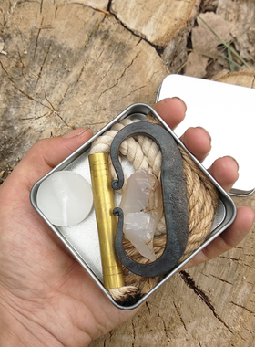 Primitiv锻打火镰套装火钢燧石打火火绳FireSteels 欧式取火套