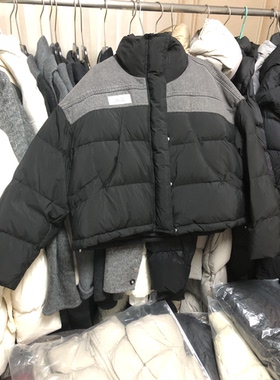 开包实拍孤品新款90鹅绒立领牛仔拼接羽绒服女短款外套韩版
