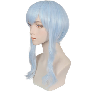 魔王学院的不适任者米夏涅库洛水蓝色鬓角加长万用cos假发女短发