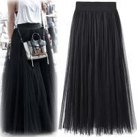 Spring and Autumn new lace half-length skirt for women, large-sized slimming, mid-length gauze skirt, high-waisted pleated skirt, A-line large hem skirt thumbnail 5